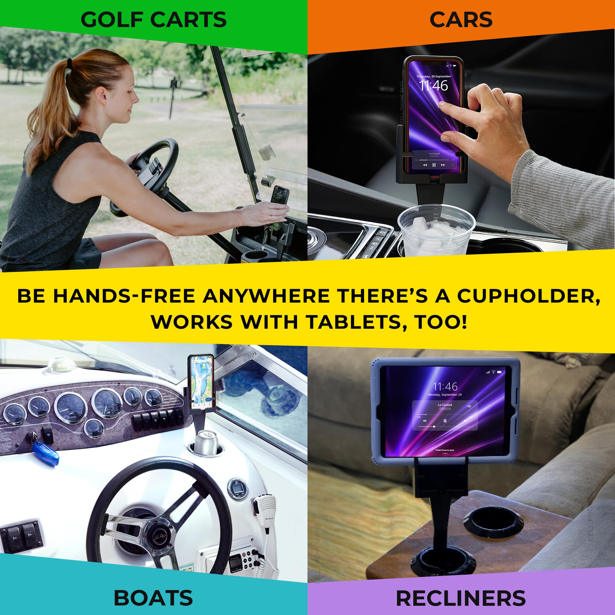 Cup Holder Phone Holder Mount For Car, Car Phone Cupholder For Cars Or Trucks, Made In Usa, Fits All Phones, Fits Cases & Access